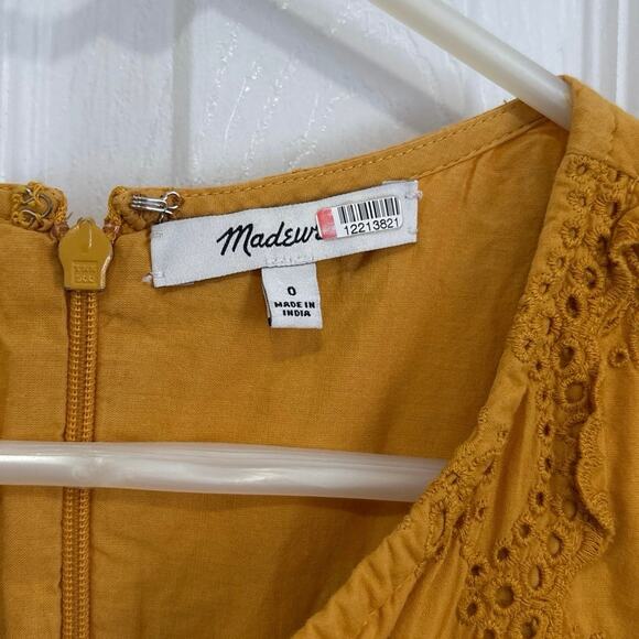 Madewell Mustard Yellow Eyelet Scalloped Dress, Size 0 - Picture 6 of 8